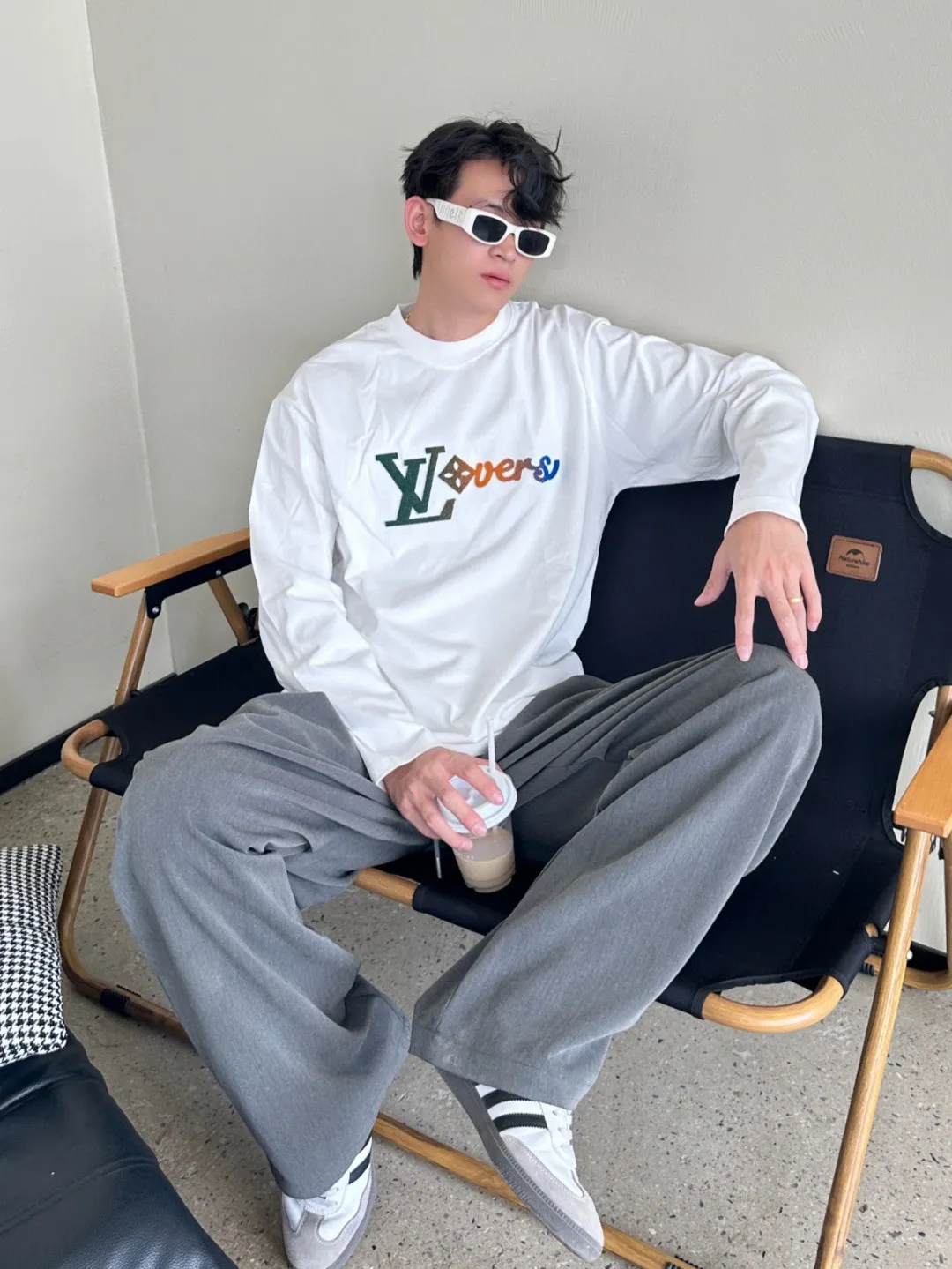 Louis Vuitton/Louis Vuitton 25Fw color gradient logo toothbrush sleeve long-sleeved T-shirt